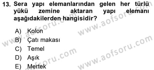 Örtü Altı Üretim Sistemleri Dersi 2015 - 2016 Yılı (Vize) Ara Sınav Soruları 13. Soru
