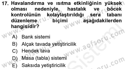 Örtü Altı Üretim Sistemleri Dersi 2015 - 2016 Yılı (Vize) Ara Sınav Soruları 17. Soru