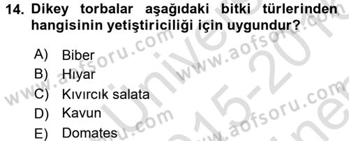 Örtü Altı Üretim Sistemleri Dersi 2015 - 2016 Yılı (Final) Dönem Sonu Sınav Soruları 14. Soru