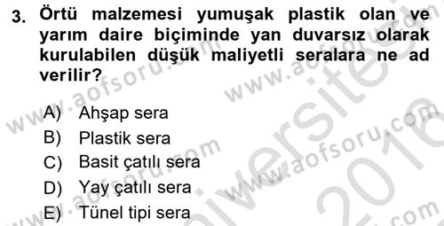 Örtü Altı Üretim Sistemleri Dersi 2015 - 2016 Yılı (Final) Dönem Sonu Sınav Soruları 3. Soru