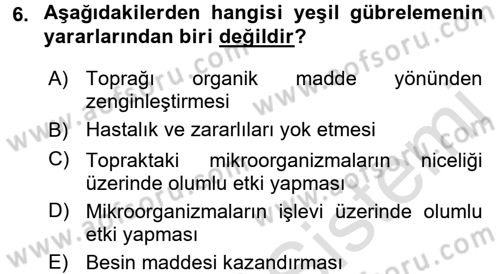 Örtü Altı Üretim Sistemleri Dersi 2015 - 2016 Yılı (Final) Dönem Sonu Sınav Soruları 6. Soru