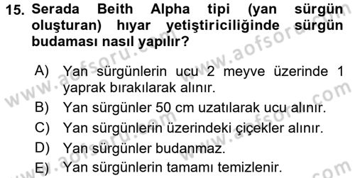 Örtü Altı Üretim Sistemleri Dersi 2016 - 2017 Yılı 3 Ders Sınav Soruları 15. Soru