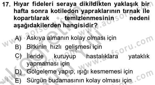 Örtü Altı Üretim Sistemleri Dersi 2016 - 2017 Yılı 3 Ders Sınav Soruları 17. Soru