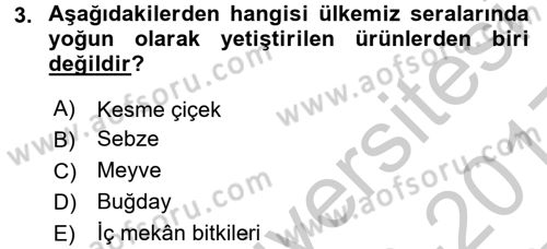 Örtü Altı Üretim Sistemleri Dersi 2016 - 2017 Yılı 3 Ders Sınav Soruları 3. Soru
