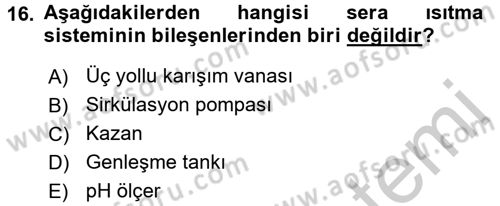 Örtü Altı Üretim Sistemleri Dersi 2016 - 2017 Yılı (Vize) Ara Sınav Soruları 16. Soru