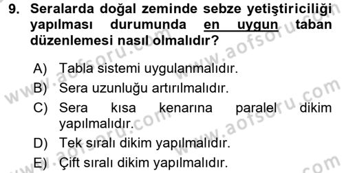 Örtü Altı Üretim Sistemleri Dersi 2016 - 2017 Yılı (Vize) Ara Sınav Soruları 9. Soru