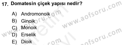 Örtü Altı Üretim Sistemleri Dersi 2017 - 2018 Yılı 3 Ders Sınav Soruları 17. Soru