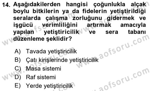 Örtü Altı Üretim Sistemleri Dersi 2017 - 2018 Yılı (Vize) Ara Sınav Soruları 14. Soru