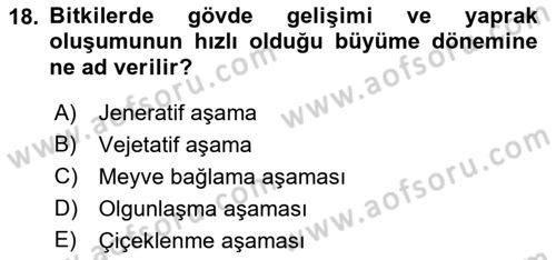 Örtü Altı Üretim Sistemleri Dersi 2017 - 2018 Yılı (Vize) Ara Sınav Soruları 18. Soru