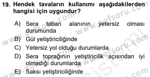 Örtü Altı Üretim Sistemleri Dersi 2017 - 2018 Yılı (Vize) Ara Sınav Soruları 19. Soru