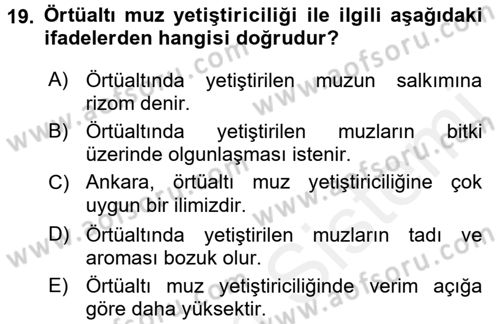 Örtü Altı Üretim Sistemleri Dersi 2017 - 2018 Yılı (Final) Dönem Sonu Sınav Soruları 19. Soru