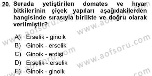 Örtü Altı Üretim Sistemleri Dersi 2017 - 2018 Yılı (Final) Dönem Sonu Sınav Soruları 20. Soru