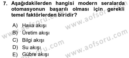 Örtü Altı Üretim Sistemleri Dersi 2017 - 2018 Yılı (Final) Dönem Sonu Sınav Soruları 7. Soru