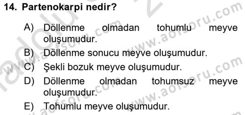 Örtü Altı Üretim Sistemleri Dersi 2018 - 2019 Yılı 3 Ders Sınav Soruları 14. Soru