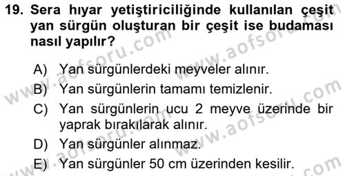 Örtü Altı Üretim Sistemleri Dersi 2018 - 2019 Yılı 3 Ders Sınav Soruları 19. Soru
