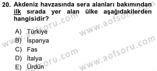 Örtü Altı Üretim Sistemleri Dersi 2018 - 2019 Yılı 3 Ders Sınav Soruları 20. Soru