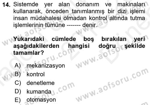 Örtü Altı Üretim Sistemleri Dersi 2018 - 2019 Yılı (Final) Dönem Sonu Sınav Soruları 14. Soru