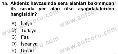 Örtü Altı Üretim Sistemleri Dersi 2018 - 2019 Yılı (Final) Dönem Sonu Sınav Soruları 15. Soru