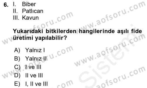 Örtü Altı Üretim Sistemleri Dersi 2018 - 2019 Yılı (Final) Dönem Sonu Sınav Soruları 6. Soru