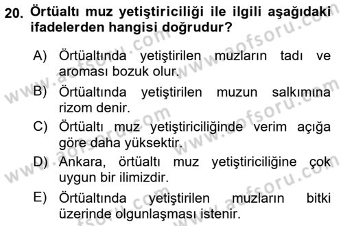 Örtü Altı Üretim Sistemleri Dersi 2018 - 2019 Yılı Yaz Okulu Sınav Soruları 20. Soru