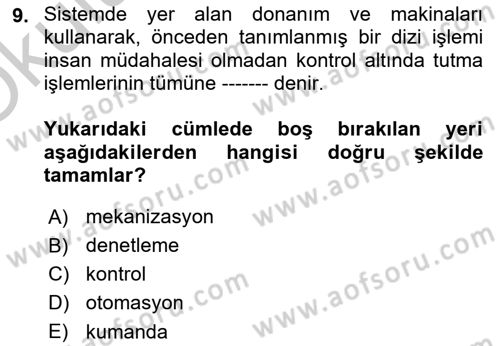 Örtü Altı Üretim Sistemleri Dersi 2018 - 2019 Yılı Yaz Okulu Sınav Soruları 9. Soru