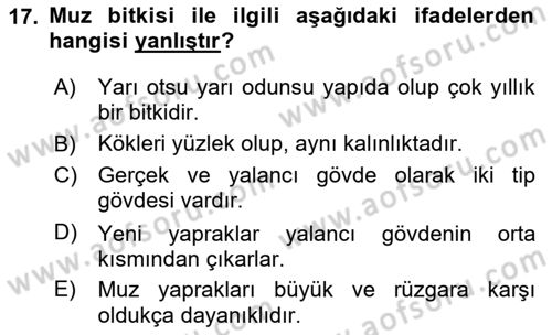 Örtü Altı Üretim Sistemleri Dersi 2020 - 2021 Yılı Yaz Okulu Sınav Soruları 17. Soru