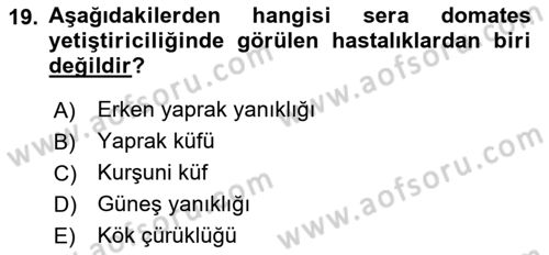 Örtü Altı Üretim Sistemleri Dersi 2020 - 2021 Yılı Yaz Okulu Sınav Soruları 19. Soru