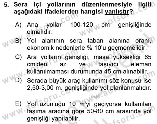 Örtü Altı Üretim Sistemleri Dersi 2020 - 2021 Yılı Yaz Okulu Sınav Soruları 5. Soru