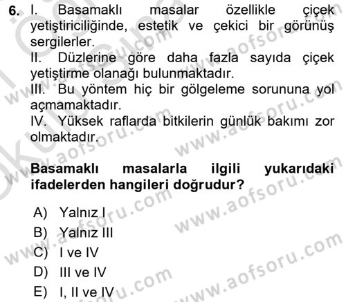 Örtü Altı Üretim Sistemleri Dersi 2020 - 2021 Yılı Yaz Okulu Sınav Soruları 6. Soru