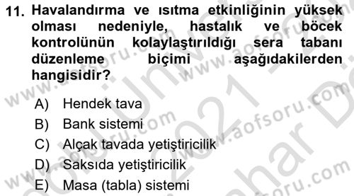 Örtü Altı Üretim Sistemleri Dersi 2021 - 2022 Yılı (Vize) Ara Sınav Soruları 11. Soru