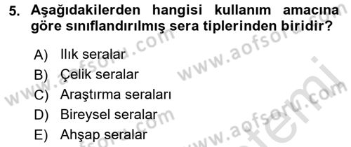 Örtü Altı Üretim Sistemleri Dersi 2021 - 2022 Yılı (Vize) Ara Sınav Soruları 5. Soru