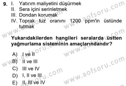 Örtü Altı Üretim Sistemleri Dersi 2021 - 2022 Yılı (Vize) Ara Sınav Soruları 9. Soru