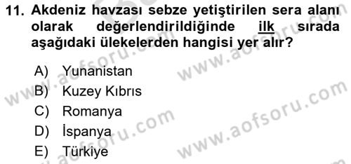 Örtü Altı Üretim Sistemleri Dersi 2021 - 2022 Yılı (Final) Dönem Sonu Sınav Soruları 11. Soru