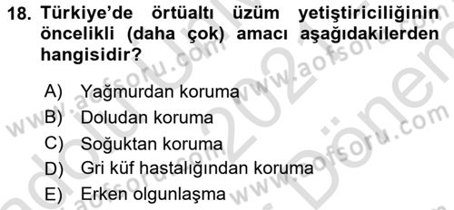 Örtü Altı Üretim Sistemleri Dersi 2021 - 2022 Yılı (Final) Dönem Sonu Sınav Soruları 18. Soru