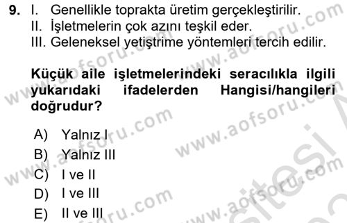Örtü Altı Üretim Sistemleri Dersi 2021 - 2022 Yılı (Final) Dönem Sonu Sınav Soruları 9. Soru