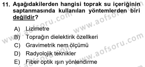 Örtü Altı Üretim Sistemleri Dersi 2021 - 2022 Yılı Yaz Okulu Sınav Soruları 11. Soru