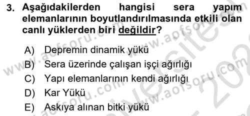 Örtü Altı Üretim Sistemleri Dersi 2021 - 2022 Yılı Yaz Okulu Sınav Soruları 3. Soru