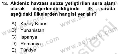 Örtü Altı Üretim Sistemleri Dersi 2022 - 2023 Yılı Yaz Okulu Sınav Soruları 13. Soru