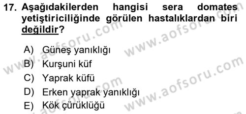 Örtü Altı Üretim Sistemleri Dersi 2022 - 2023 Yılı Yaz Okulu Sınav Soruları 17. Soru