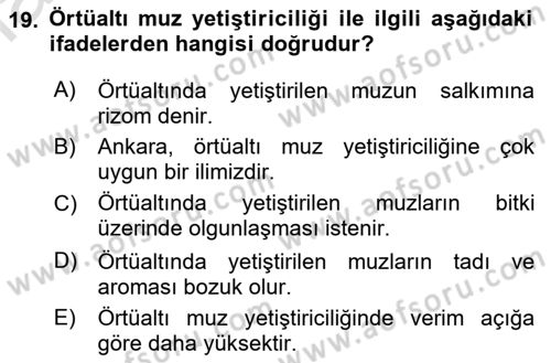 Örtü Altı Üretim Sistemleri Dersi 2022 - 2023 Yılı Yaz Okulu Sınav Soruları 19. Soru