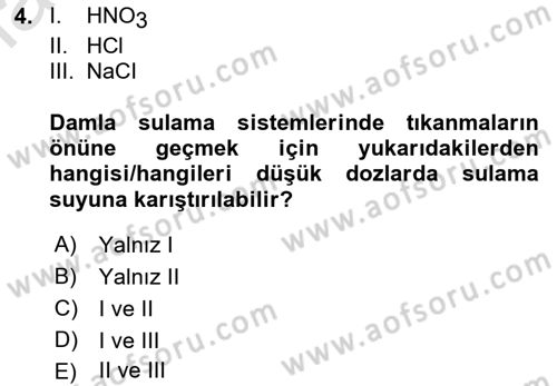 Örtü Altı Üretim Sistemleri Dersi 2022 - 2023 Yılı Yaz Okulu Sınav Soruları 4. Soru