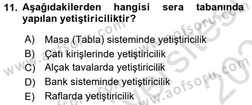 Örtü Altı Üretim Sistemleri Dersi 2023 - 2024 Yılı (Vize) Ara Sınav Soruları 11. Soru