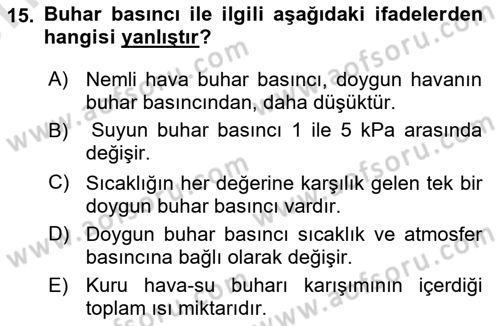 Örtü Altı Üretim Sistemleri Dersi 2023 - 2024 Yılı (Vize) Ara Sınav Soruları 15. Soru