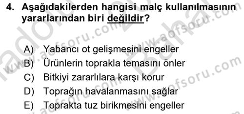 Örtü Altı Üretim Sistemleri Dersi 2023 - 2024 Yılı (Vize) Ara Sınav Soruları 4. Soru