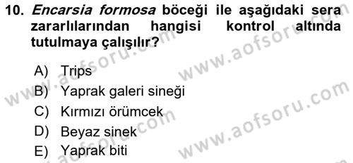 Örtü Altı Üretim Sistemleri Dersi 2023 - 2024 Yılı (Final) Dönem Sonu Sınav Soruları 10. Soru
