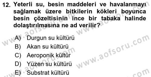 Örtü Altı Üretim Sistemleri Dersi 2023 - 2024 Yılı (Final) Dönem Sonu Sınav Soruları 12. Soru