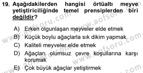Örtü Altı Üretim Sistemleri Dersi 2023 - 2024 Yılı (Final) Dönem Sonu Sınav Soruları 19. Soru