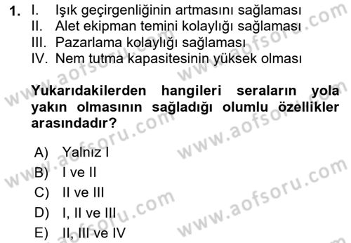 Örtü Altı Üretim Sistemleri Dersi 2023 - 2024 Yılı Yaz Okulu Sınav Soruları 1. Soru