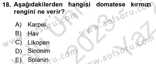 Örtü Altı Üretim Sistemleri Dersi 2023 - 2024 Yılı Yaz Okulu Sınav Soruları 18. Soru