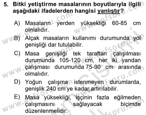 Örtü Altı Üretim Sistemleri Dersi 2023 - 2024 Yılı Yaz Okulu Sınav Soruları 5. Soru